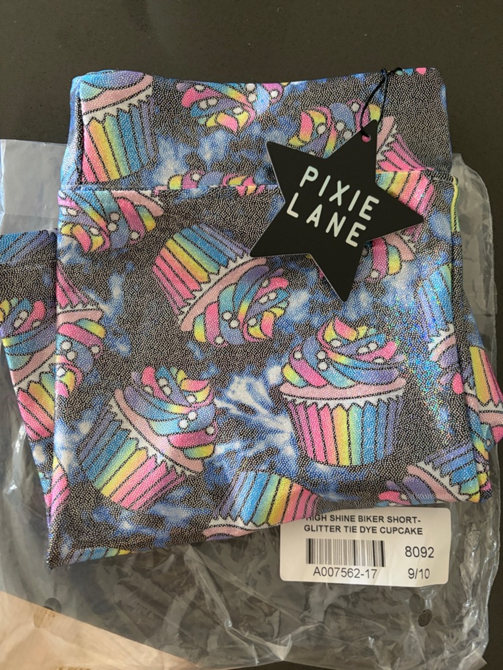 NWT Pixie Lane Glitter Tie Dye Cupcake Biker Shorts - Sz 9/10